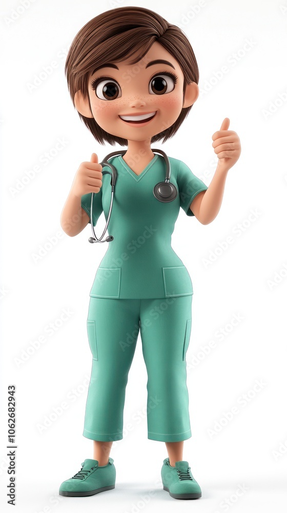 Cheerful Cartoon Female Doctor Giving Thumbs Up Cheerful Cartoon Female Doctor Giving Thumbs Up