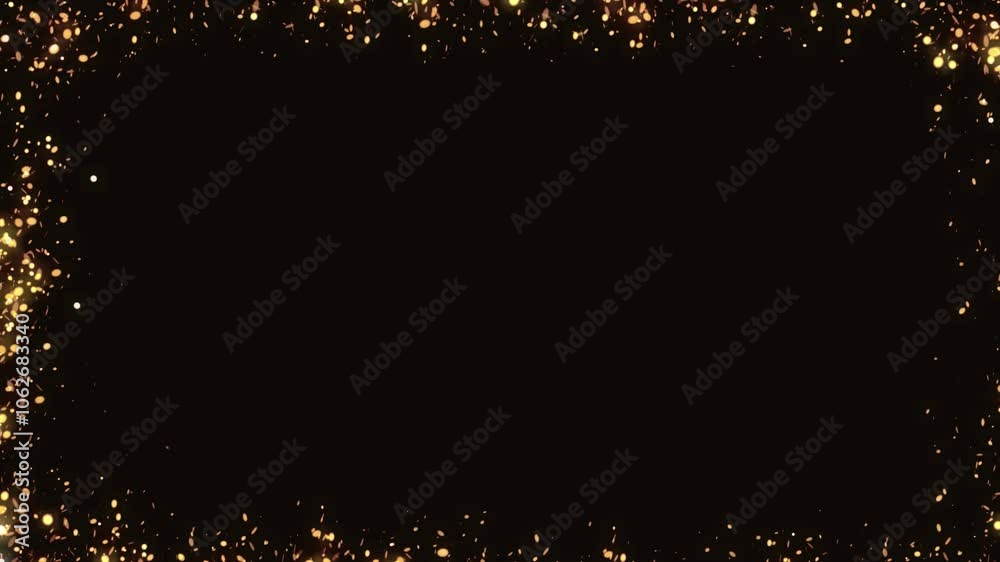 gold beads frame. gold particles fly in
