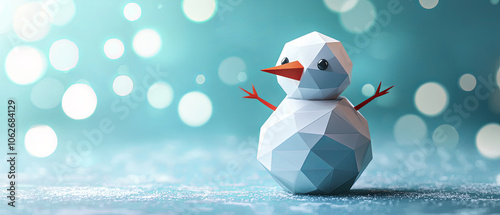 3D low-poly paper craft snowman, simple design, paper texture, generative AI