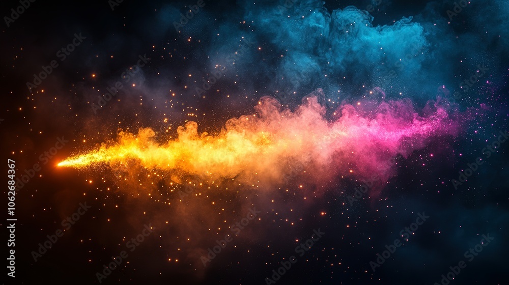A Cosmic Stream of Fire, Smoke, and Glitter Against a Dark Background A Cosmic Stream of Fire, Smoke, and Glitter Against a Dark Background
