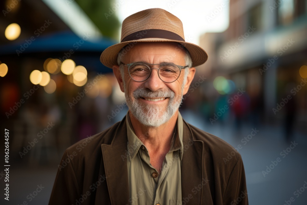 Portrait of a senior man wearing hat and glasses on the street. Portrait of a senior man wearing hat and glasses on the street.