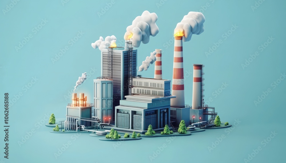 Obraz premium 3D symbol of a power plant used in the depiction of energy industry infrastructure.