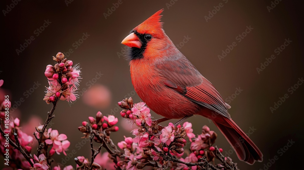 Northern red cardinal bird sitting on a branch Northern red cardinal bird sitting on a branch