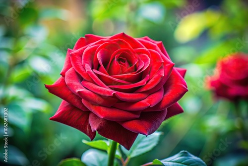 Close-up macro shot of a single red rose with delicate petals and intricate details in a garden setting, close-up, texture, macro photography