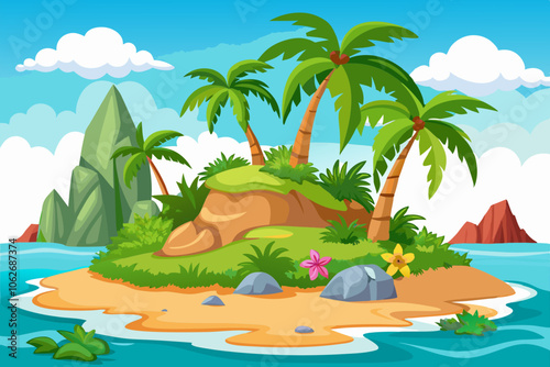 Tropical landscape palm trees  island