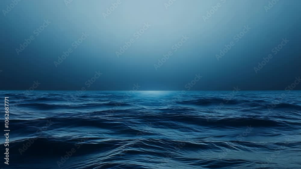 Deep blue ocean waves roll beneath a dark sky, illuminated by ethereal moonlight. Rhythmic water movements create a hypnotic pattern across the vast seascape. Deep blue ocean waves roll beneath a dark sky, illuminated by ethereal moonlight. Rhythmic water movements create a hypnotic pattern across the vast seascape.