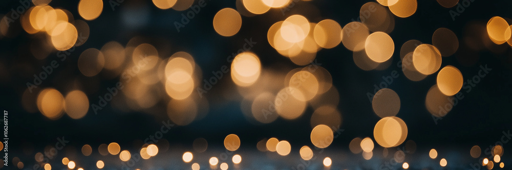 Obraz premium Festive Golden Bokeh Lights and Sparkles on Dark Background for Celebration