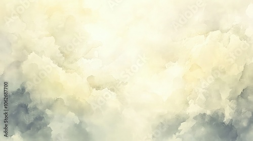 A gentle watercolor texture with shades of pale yellow, soft gray, and white, resembling early morning light and soft clouds, perfect for a peaceful summer banner.