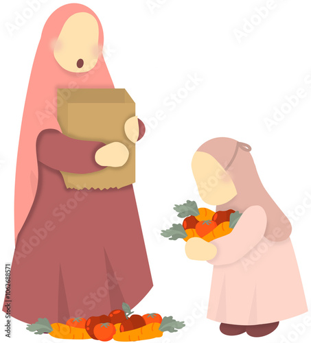 Vászonkép Little girl helps woman whose groceries have fallen