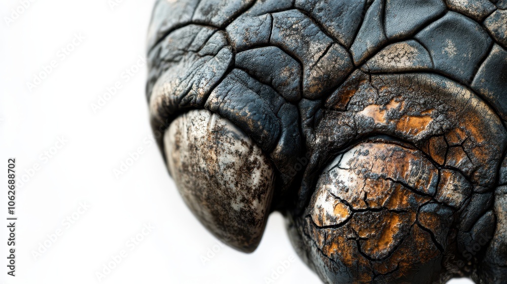 Elephant's foot close-up on a white isolated background