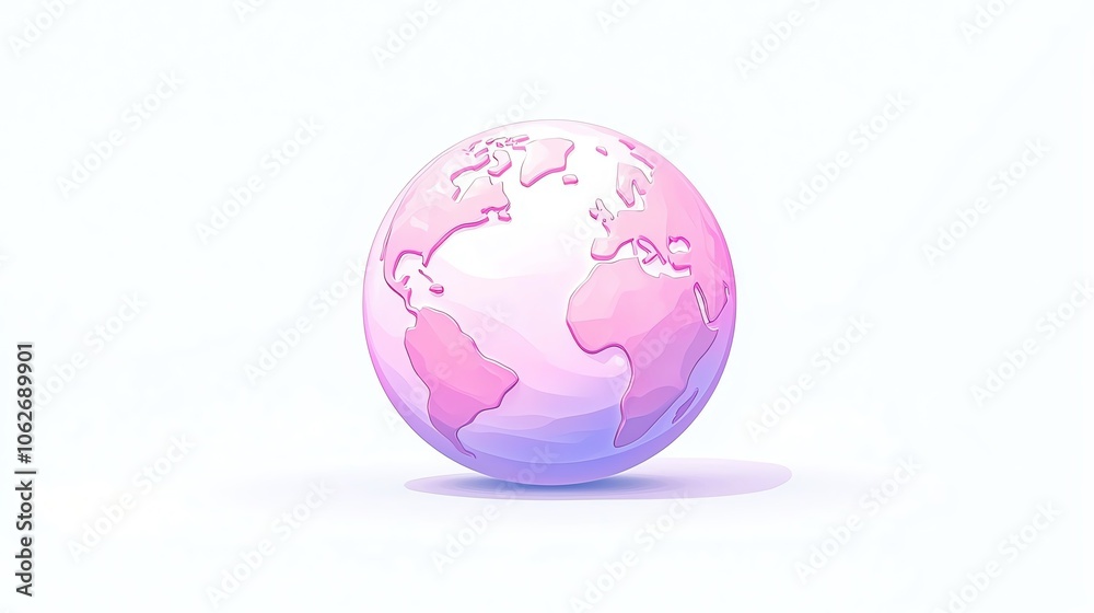 Colorful globe with a pink hue, floating on a white isolated background. Colorful globe with a pink hue, floating on a white isolated background.