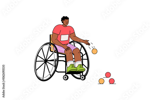 Man in Wheelchair Playing Boccia Illustration