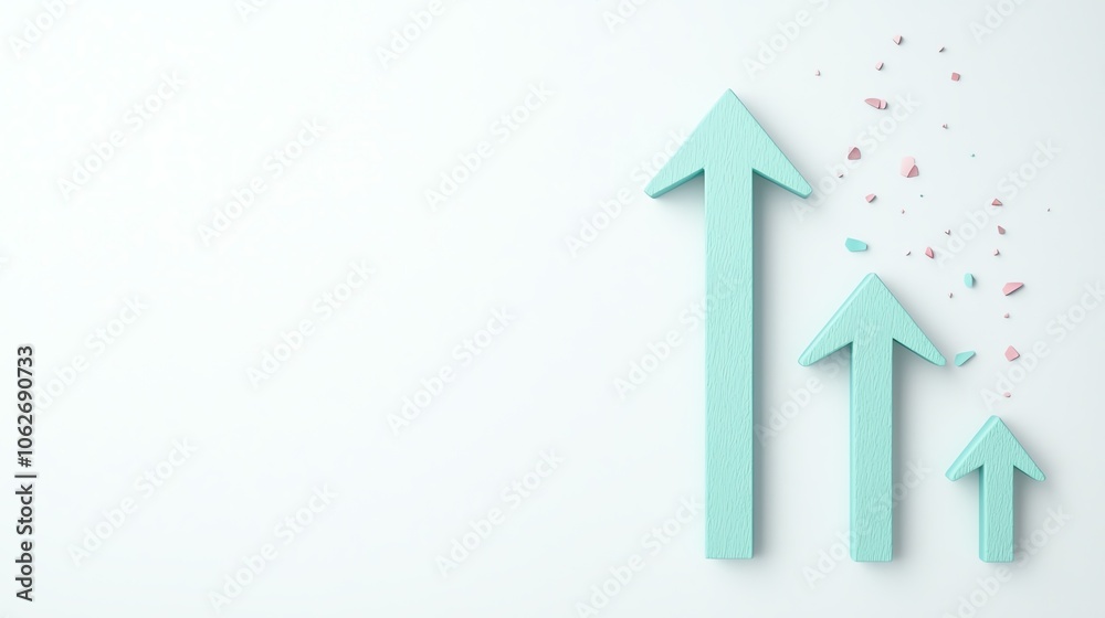 Mint arrows indicating growth on a white background with scattered confetti. Mint arrows indicating growth on a white background with scattered confetti.