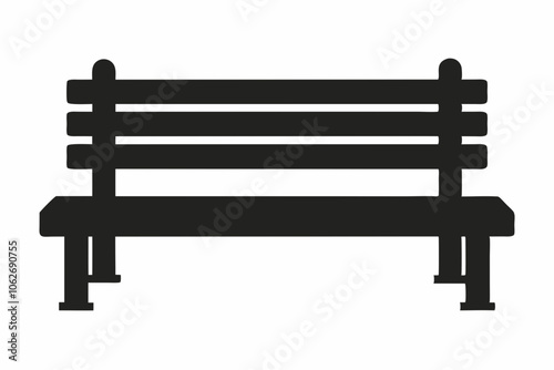 Park Bench Icon, Comfortable Public Wooden Seat Symbol, Park Bench Silhouette Vector, Wooden Bench Clipart 
