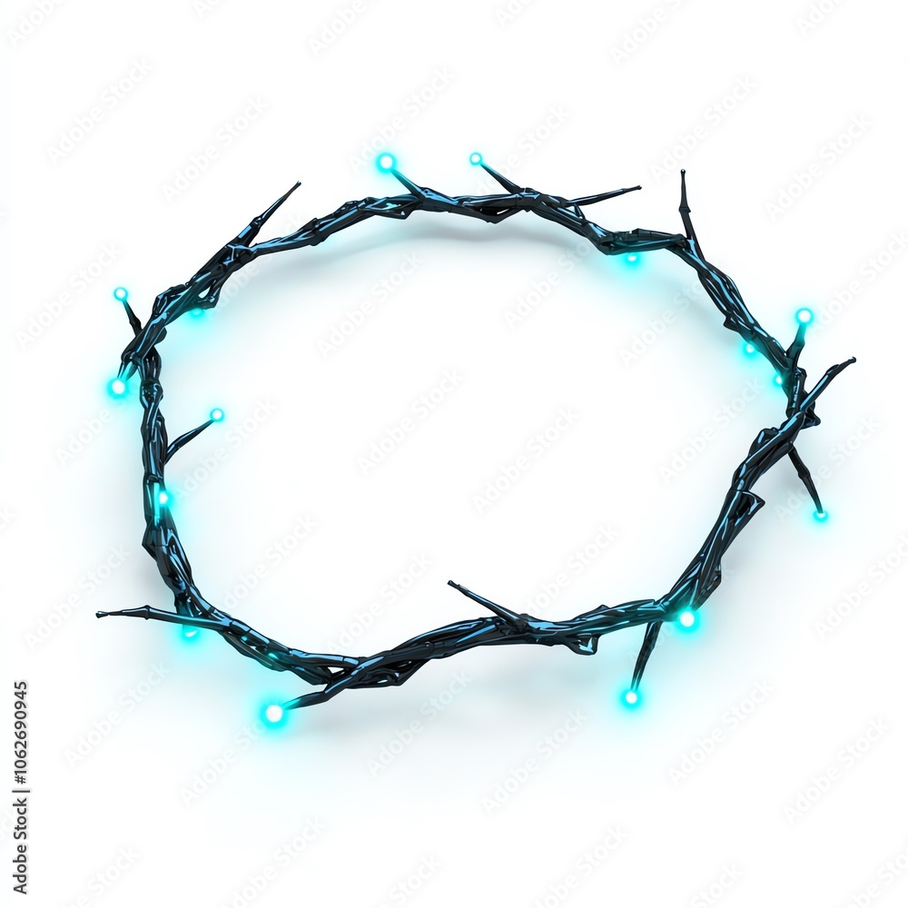Glow in the dark crown made of branches with blue lights, white isolate background. Glow in the dark crown made of branches with blue lights, white isolate background.