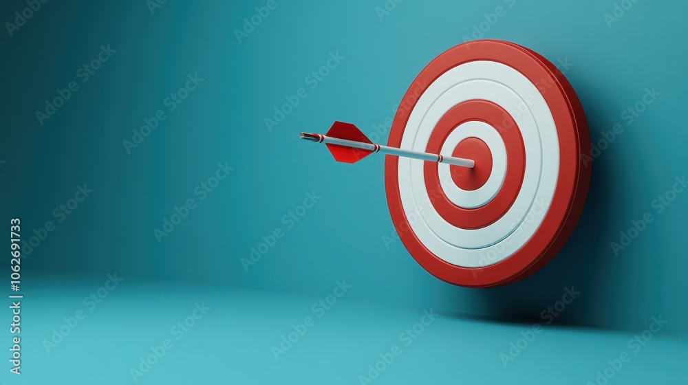3d arrow hit the center of the target in a minimalistic style. business or goal achievement concept. illustration isolated on blue background. 3d 3d arrow hit the center of the target in a minimalistic style. business or goal achievement concept. illustration isolated on blue background. 3d