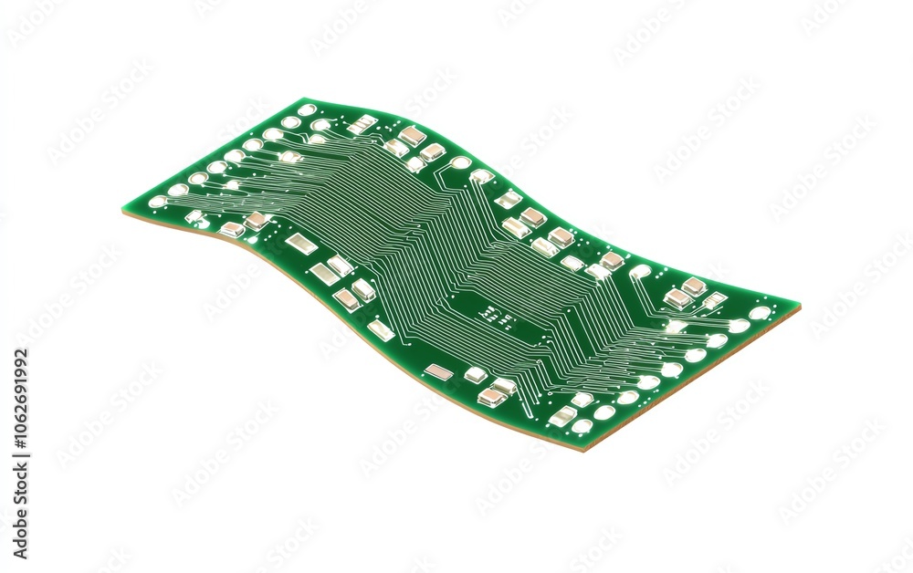 Curved green circuit board, isolated on white background. Curved green circuit board, isolated on white background.