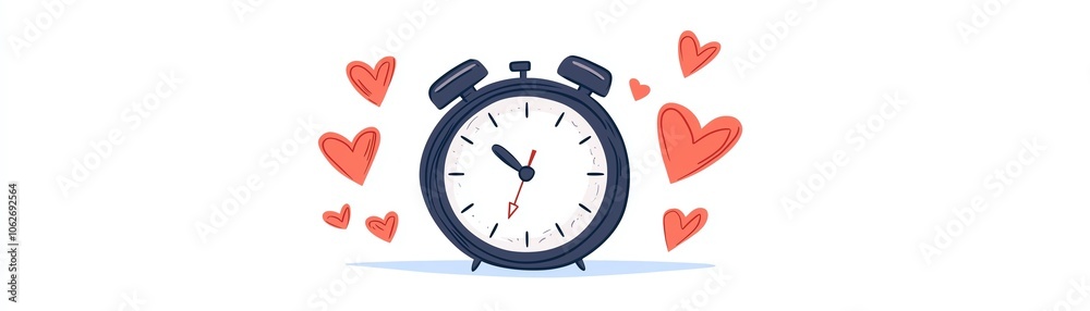 Alarm clock surrounded by hearts, symbolizing love and time management. on a white background. Alarm clock surrounded by hearts, symbolizing love and time management. on a white background.