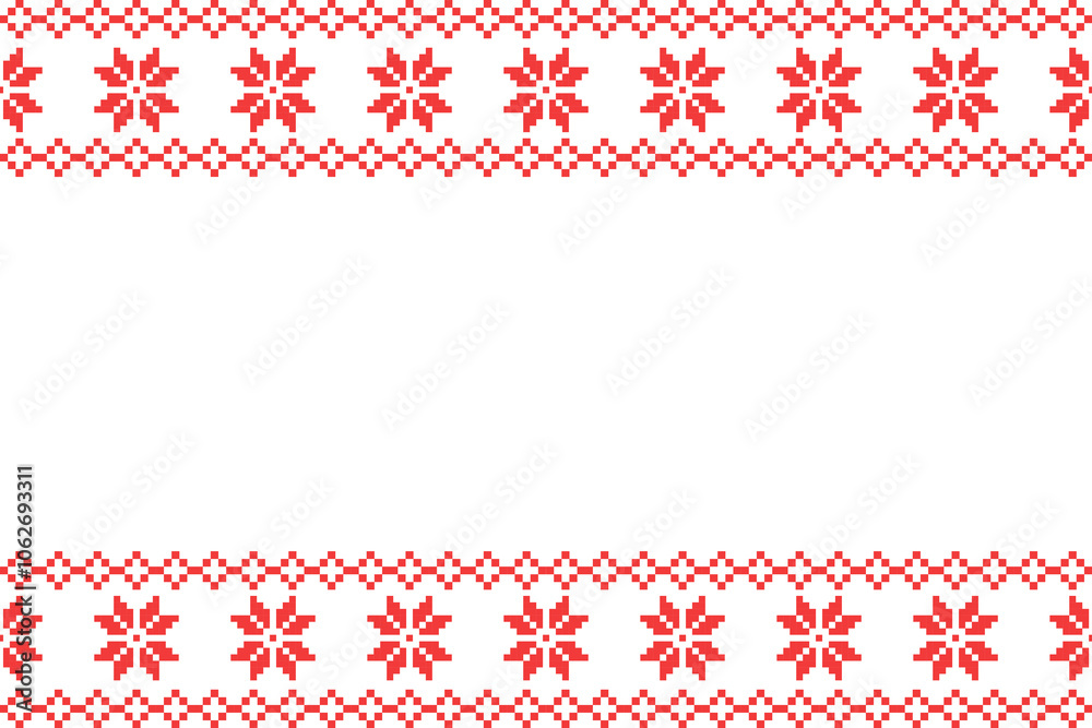 Pixel Christmas Pattern with Red Snowflake Icons on White Background,Nordic and Scandinavian Style,Ideal for Gift Wrapping,Sweaters,Fabric,Border,Banner and Digital Art Projects During the Holiday Pixel Christmas Pattern with Red Snowflake Icons on White Background,Nordic and Scandinavian Style,Ideal for Gift Wrapping,Sweaters,Fabric,Border,Banner and Digital Art Projects During the Holiday