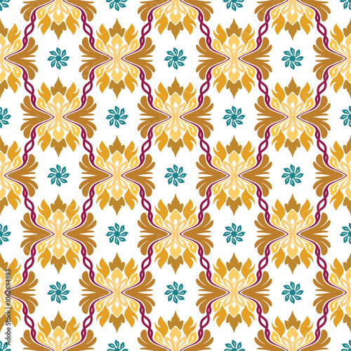 Aztec-Inspired Bohemian Damask with Tribal Floral Motifs