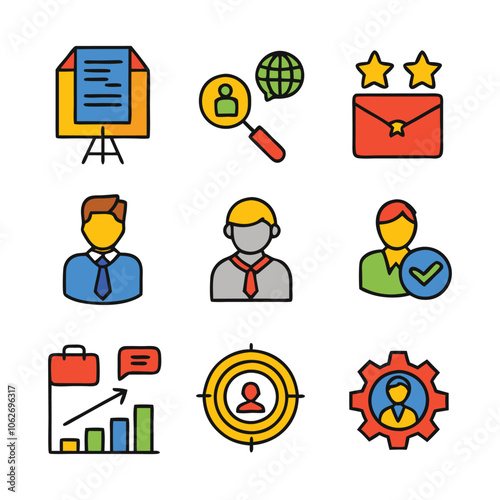 Profile and hiring colorful icon Set Editable Stroke Vector Design