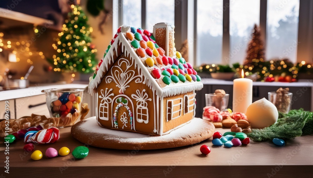 Naklejka premium Homemade Gingerbread House for Holidays