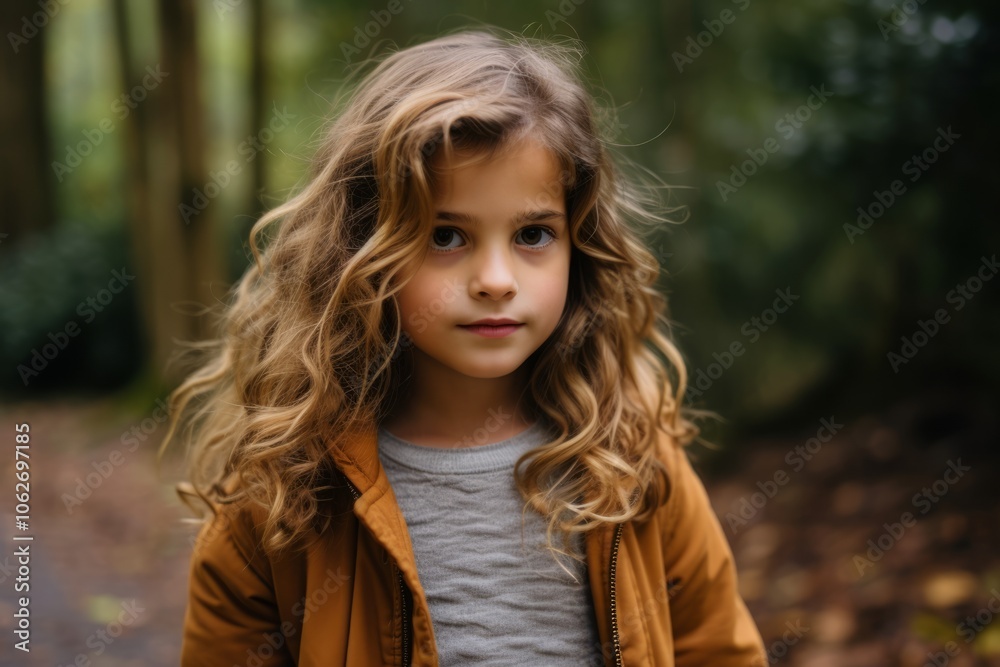 Portrait of a beautiful little girl with curly hair in an autumn park Portrait of a beautiful little girl with curly hair in an autumn park