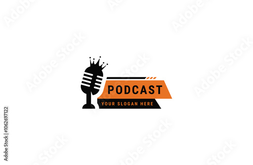 Podcast king logo icon design template flat vector