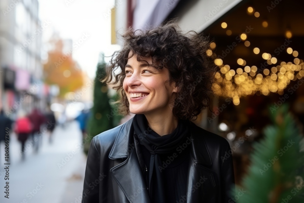 Portrait of a beautiful young woman with curly hair in the city Portrait of a beautiful young woman with curly hair in the city