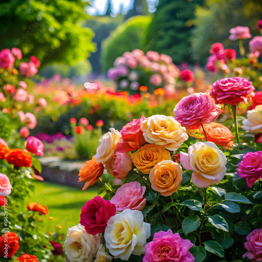Fototapeta premium bouquet of roses and flowers and sky view