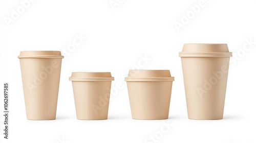 A set of four kraft paper coffee cups in varying sizes, ideal for takeout or cafe use, displayed on a clean white background.