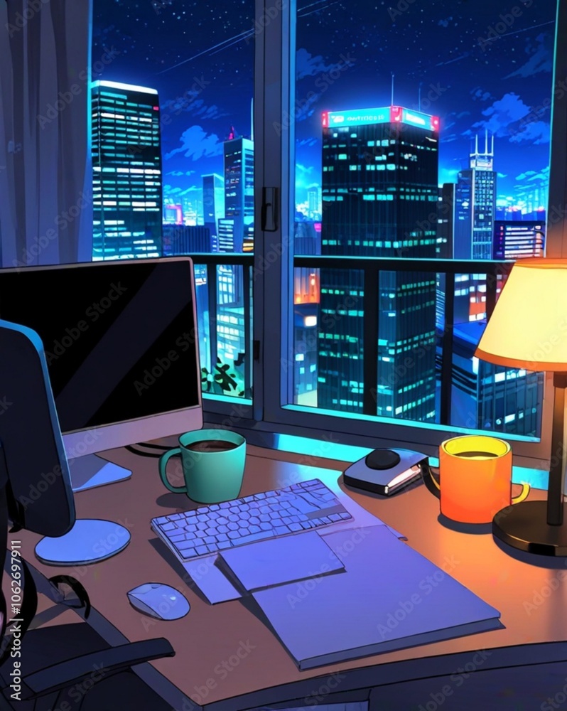 office at night,AI IMAGES SETS office at night,AI IMAGES SETS