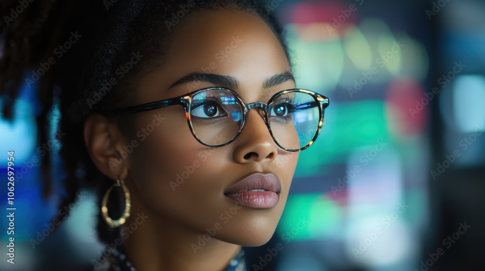 African American woman financial trader at work African American woman financial trader at work