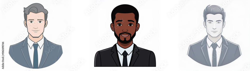 Three cartoon men wearing suits and ties. Three cartoon men wearing suits and ties.