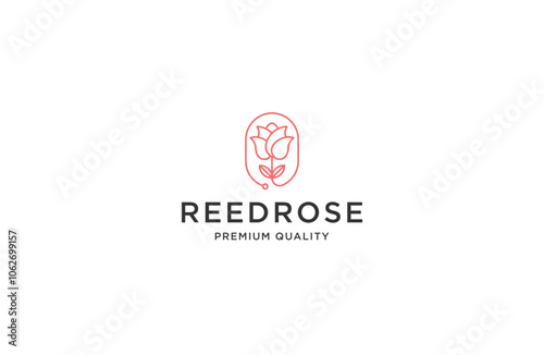 Red rose with line art style logo design template flat vector