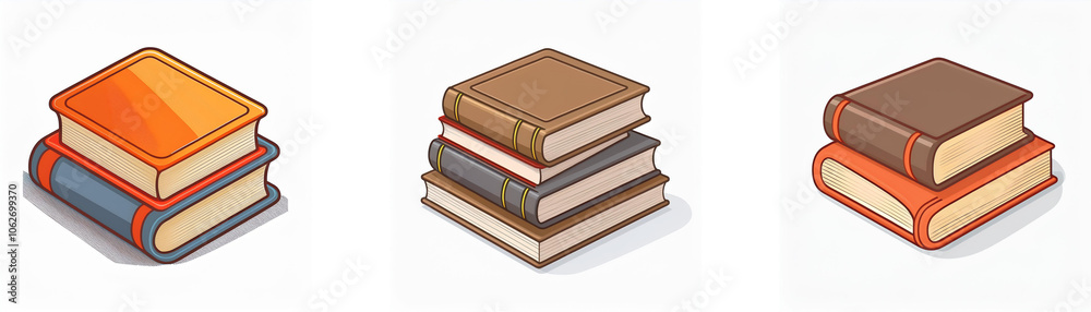Three stacks of books with different heights and colors. Three stacks of books with different heights and colors.