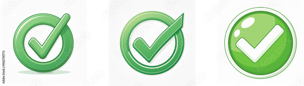 Three green check marks in different styles. Three green check marks in different styles.