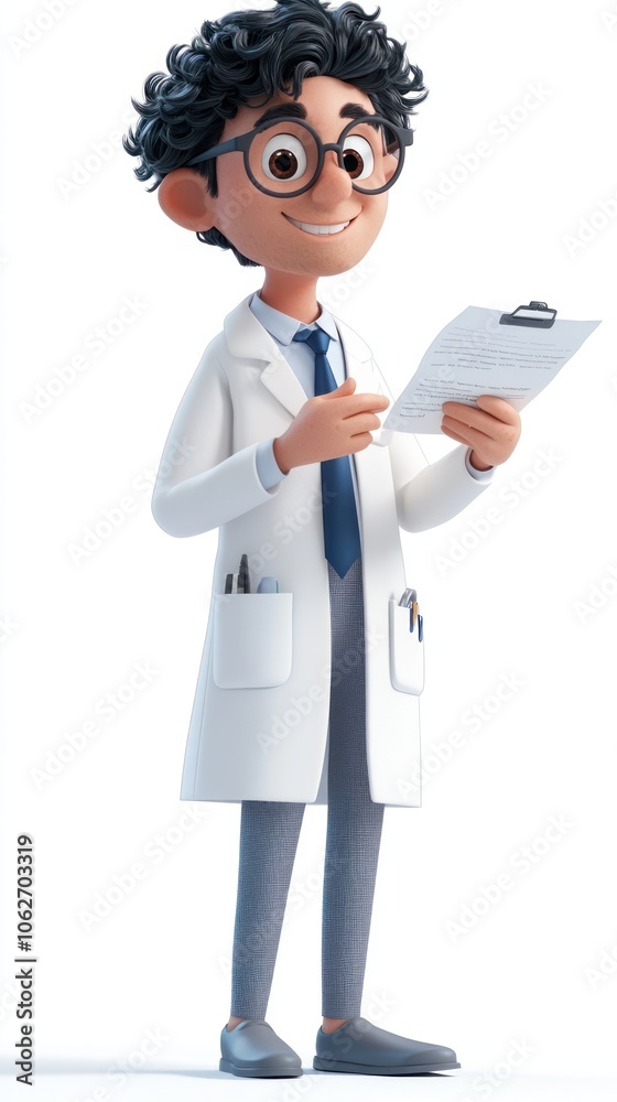 Cartoon Doctor Examining a Document with a Serious Expression Cartoon Doctor Examining a Document with a Serious Expression
