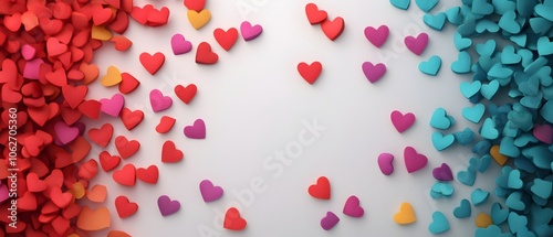 Vibrant Hearts Backdrop with Colorful Love Patterns   Abstract romantic affectionate background with various sized red pink and blue heart shapes arranged in a repeating decorative design
