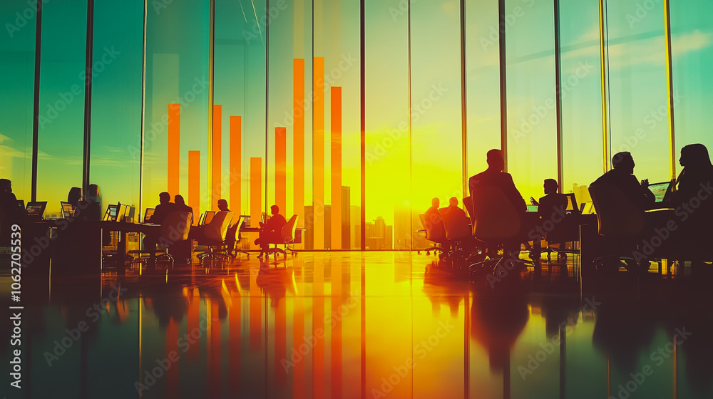 Obraz premium Professional business team working on a project together in the office Using innovation economic growth charts and network connections to accompany the data. in analyzing future trends