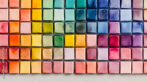 Used watercolor paint palette is showing vivid colors, inspiring creativity for artists and designers