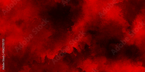 Red smoke in dark background background with red stains, Toned fiery red sky with stains, red painted paper texture with grunge effect, Red powder explosion on black background.