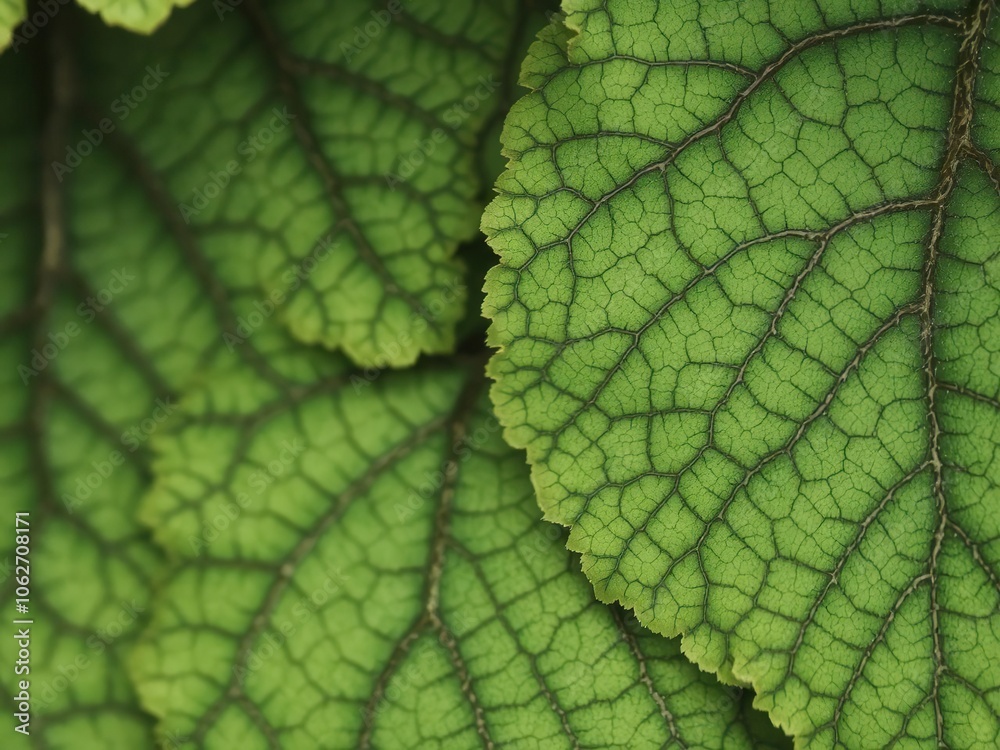 Obraz premium Close-up of intricate green foliage texture with veins and variations in shades, detail, natural, lush