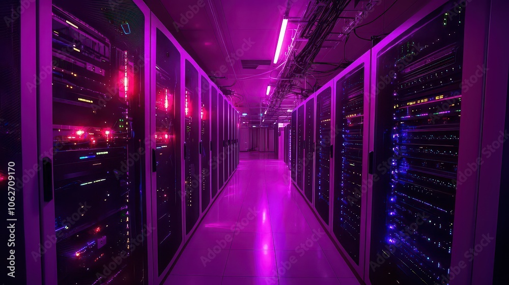 Network server room with glowing firewall symbols. secure data systems. Network server room with glowing firewall symbols. secure data systems.