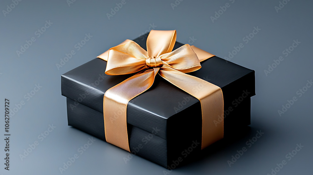 Elegant black gift box with golden ribbon perfect for celebrations and special occasions Elegant black gift box with golden ribbon perfect for celebrations and special occasions