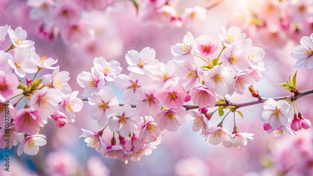 Delicate cherry blossoms in full bloom against a soft pink background with gentle petal folds, gentle texture, blooming flowers, delicate petals, floral arrangements, tree branches Delicate cherry blossoms in full bloom against a soft pink background with gentle petal folds, gentle texture, blooming flowers, delicate petals, floral arrangements, tree branches