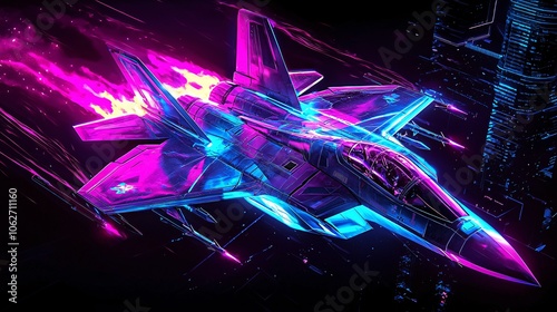 Explore the futuristic fighter jet with angular design and energy shield in stunning double-exposure art