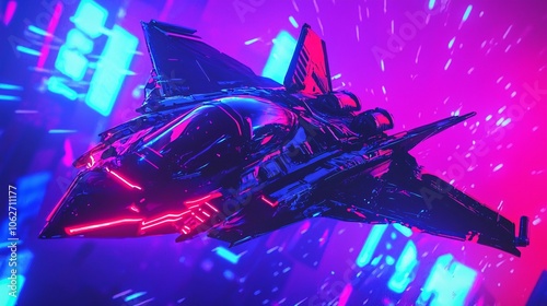Explore the future of aviation with a futuristic fighter jet featuring angular design and energy shield effects
