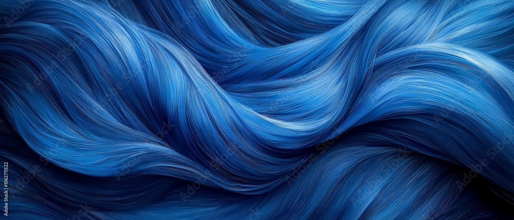 A close-up view of flowing blue textures resembling hair or waves. A close-up view of flowing blue textures resembling hair or waves.