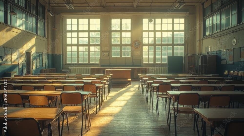 Classroom with green walls illuminated by sunlight with Generative AI Whiteboard and Wooden Desk Classroom with green walls illuminated by sunlight with Generative AI Whiteboard and Wooden Desk
